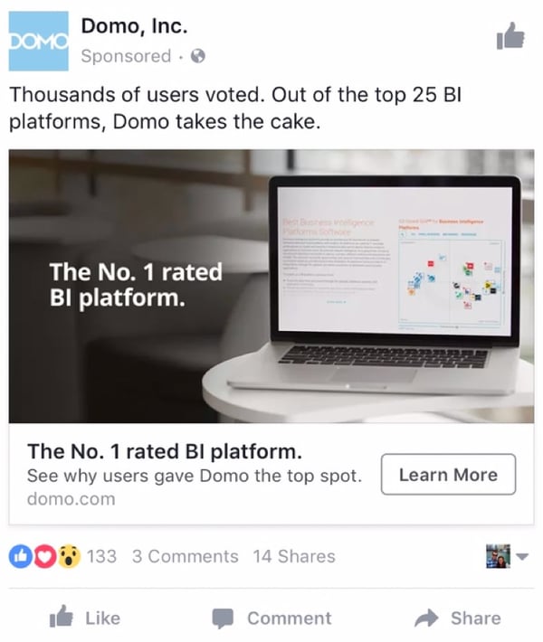 Domo landing page sponsored ad
