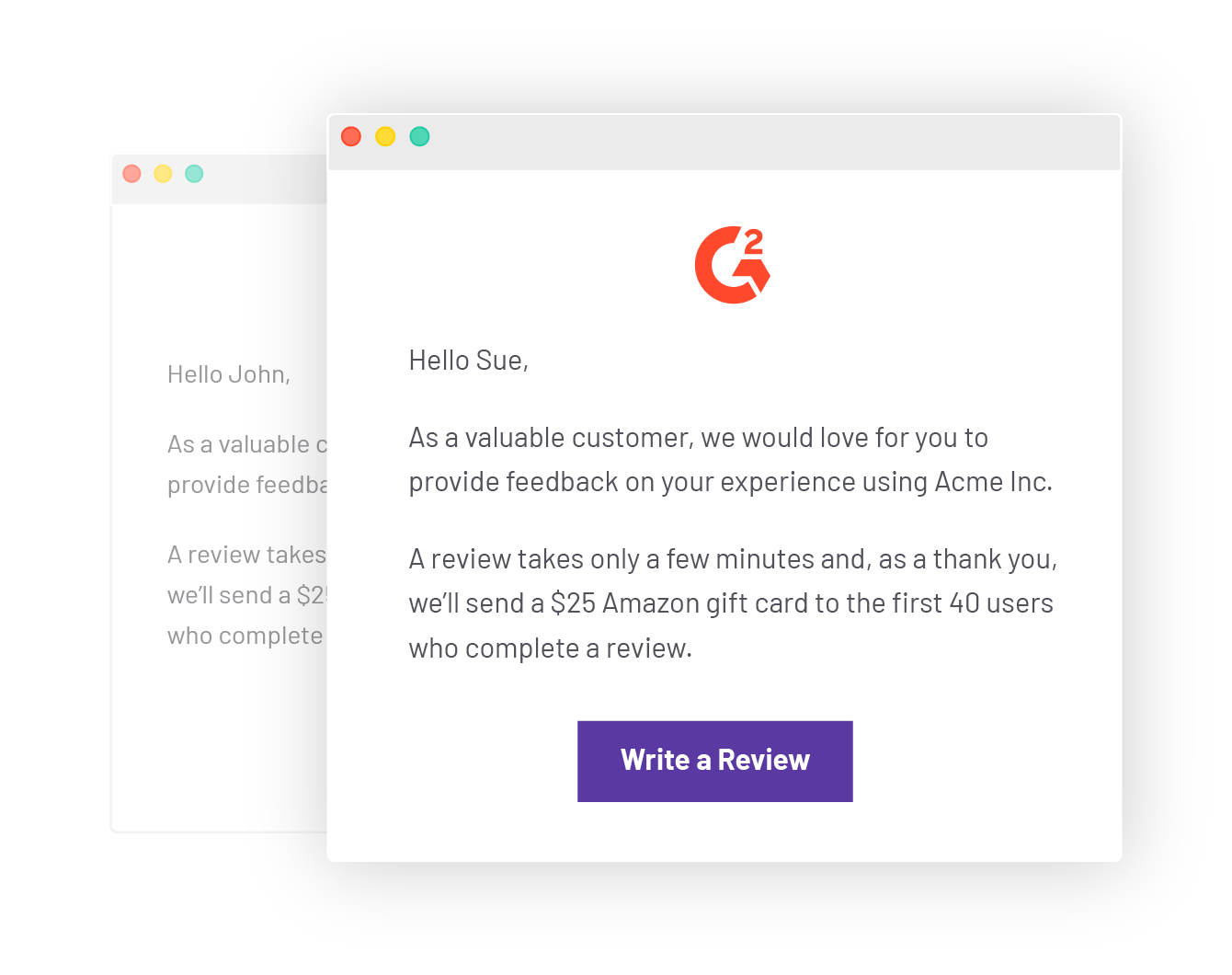 G2 sell review generation screenshot review email