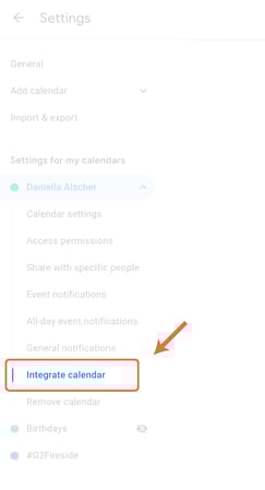 google calendar integration settings